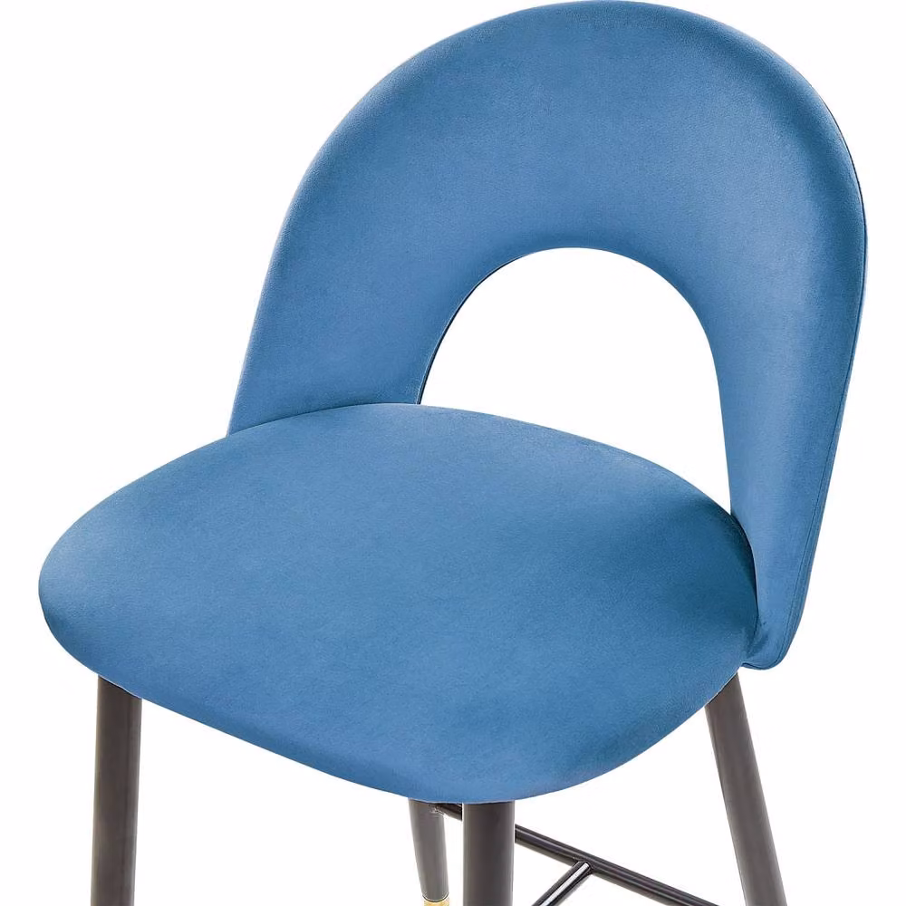 Wyld and Coco Set of 2 Blue Velvet Bar Chairs with Black Steel and Gold Accents – 3