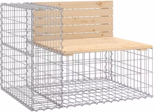 Berkfield Home Gabion Design Garden Bench in Brown Solid Pine Wood, W/D/H: 92 x 71 x 65.5 cm
