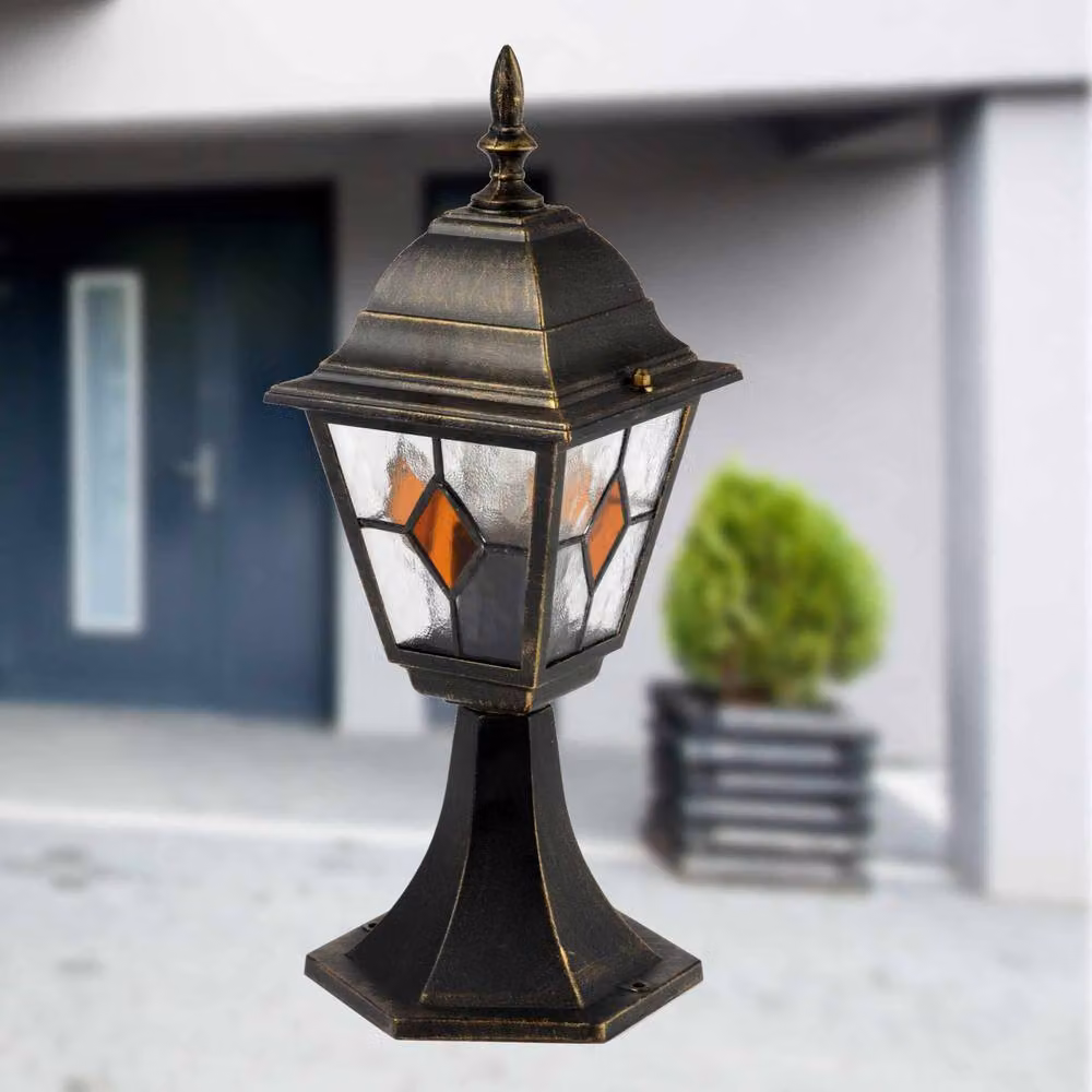 First Choice Lighting Traditional Black and Brushed Gold Outdoor Lantern Pedestal Post Light – 3