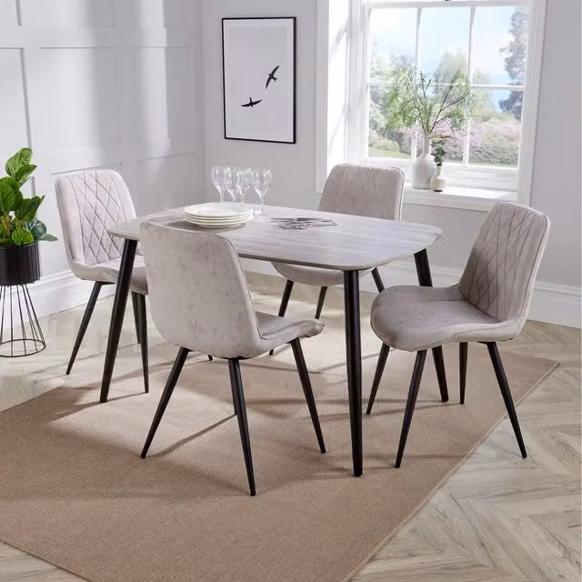 Core Products Ltd Aspen Oak Effect Rectangular Dining Table and 4 Diamond Stitch Fabric Chair Set - Natural