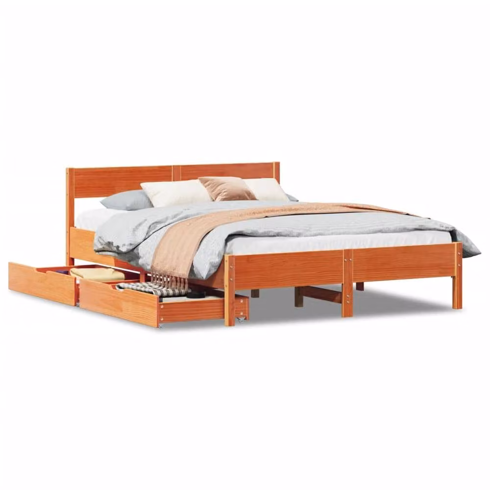 Berkfield Home Small Double Solid Wood Pine Bed Frame in Wax Brown, W/D/H: 120 x 200 cm – 2