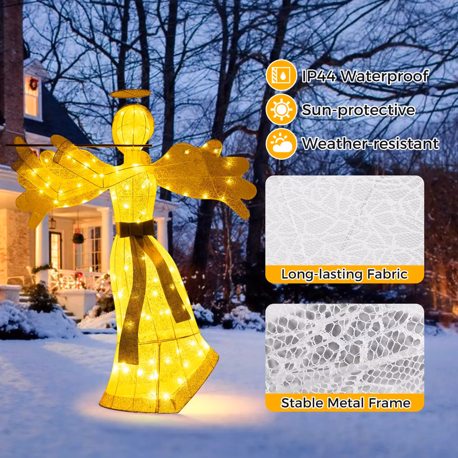 Costway Lighted Christmas Angel Outdoor Decoration, White, Height: 150 cm – 4