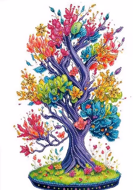 Syntego Tall Rainbow Tree Diamond Art Painting, Multicolour, W/H: 30 x 40 cm