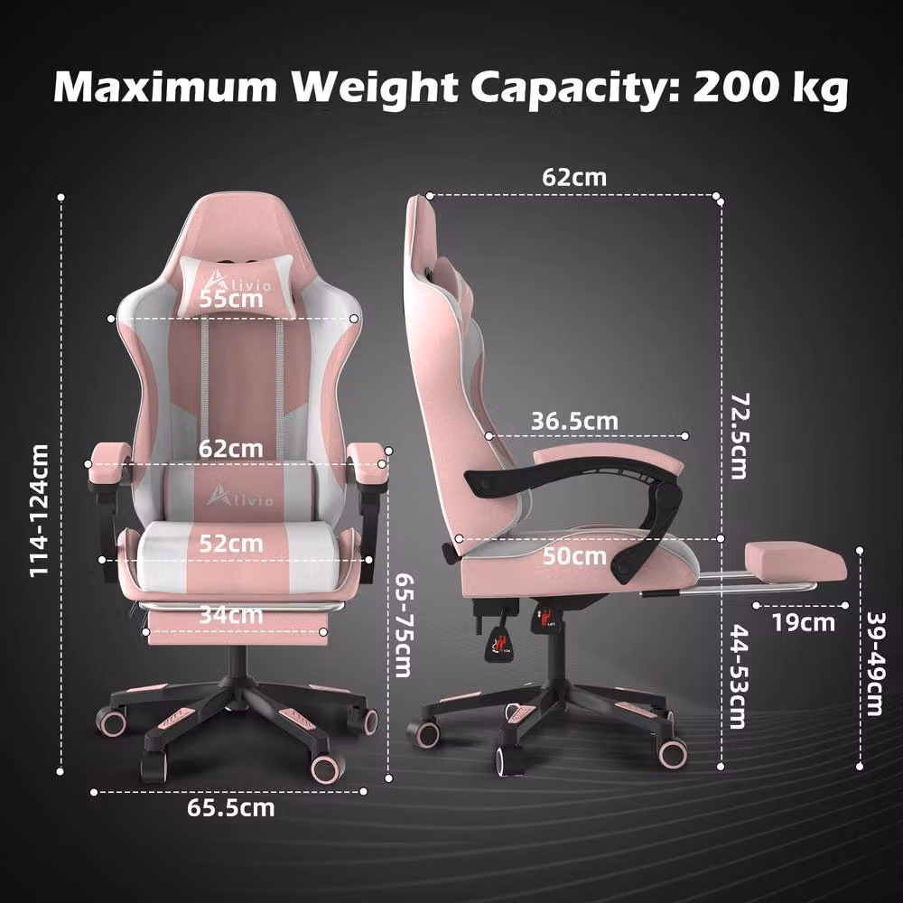 Alivio Ergonomic Gaming Chair in Pink with Footrest, Reclining Backrest, Lumbar Support and Headrest – 5