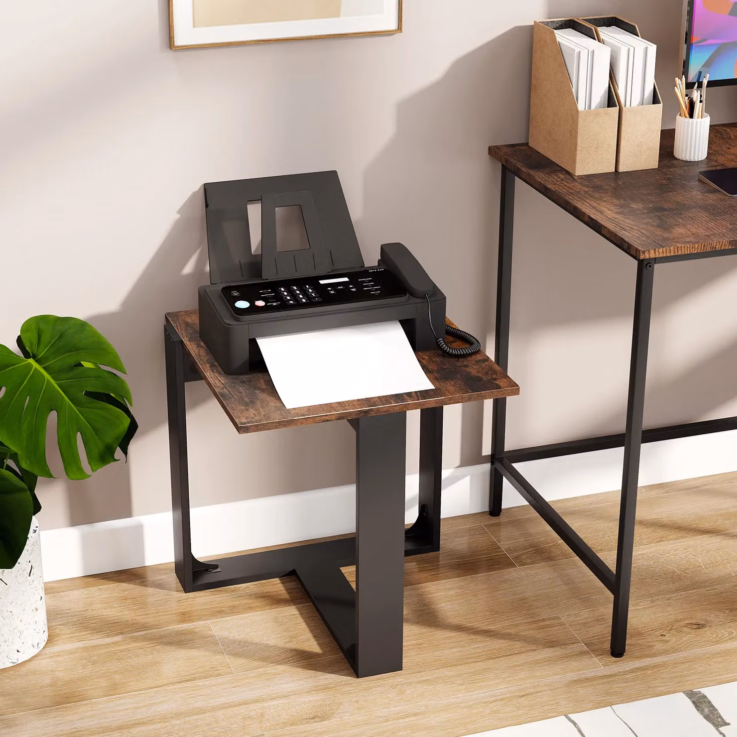 Gymax Industrial Square Side Table with T-Shaped Metal Base in Brown – 6