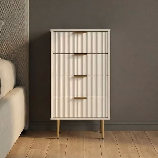 OHS Ribbed 4-Drawer Storage Cabinet in Beige Engineered Wood