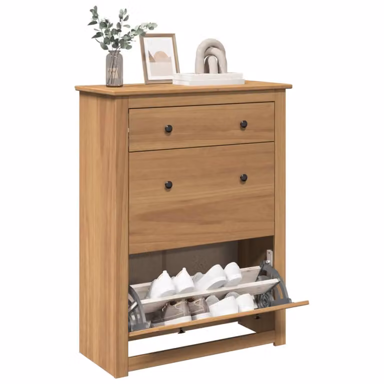Berkfield Home Panama Shoe Cabinet in Brown Solid Pine Wood, W/D/H: 80 x 35 x 105 cm