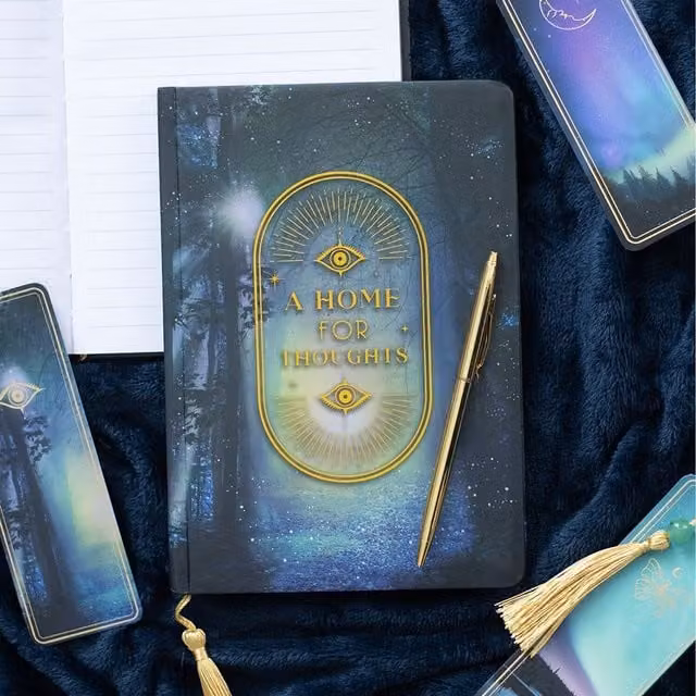Kingsbury Gifts Home For Thoughts A5 Hardcover Lined Notebook Journal in Blue with Gold Details and Bookmark