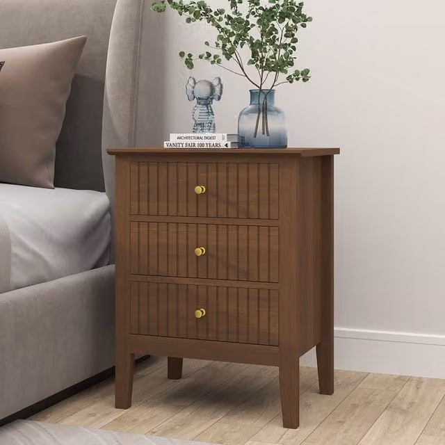 Melody Maison 3 Drawer Bedside Table in Dark Brown