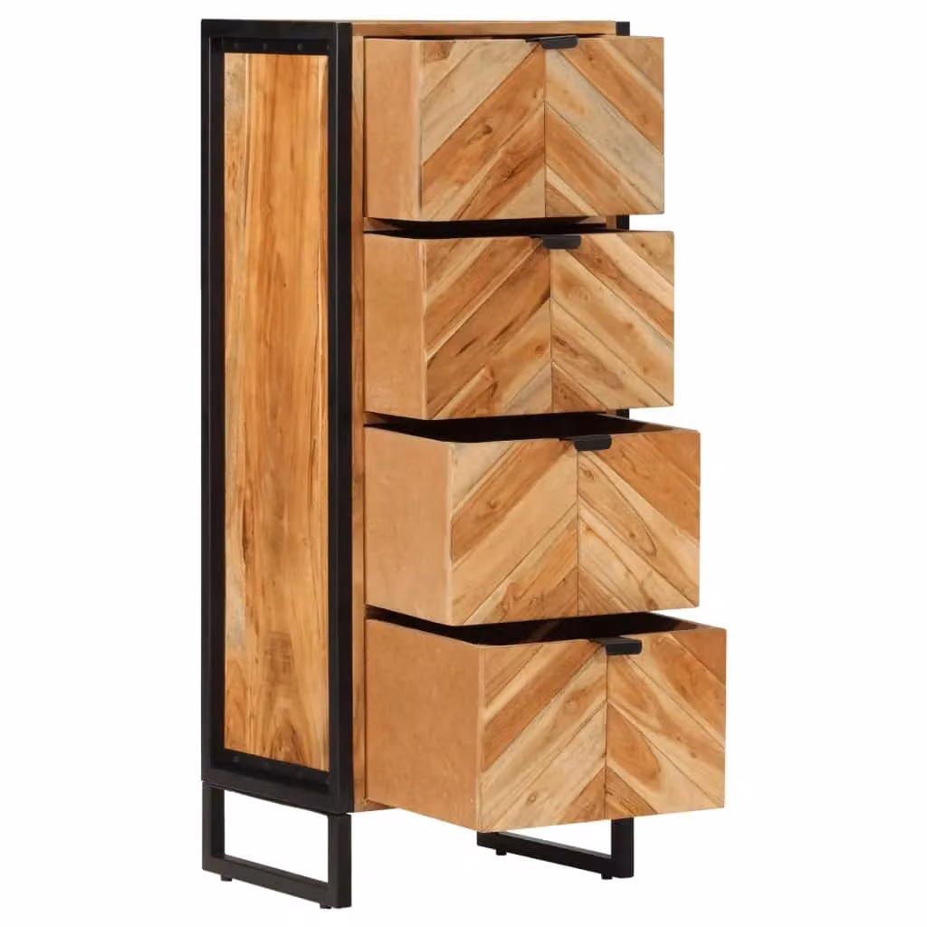 Berkfield Home Brown Acacia Wood and Iron Industrial Bathroom Cabinet with Doors and Drawers, W/D/H: 40 x 30 x 100 cm – 2