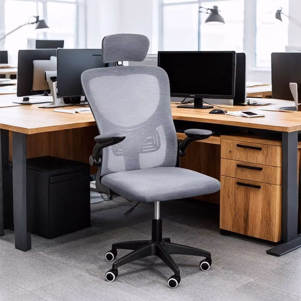 PAWNORA Grey Fabric Office Chair with Headrest – 2