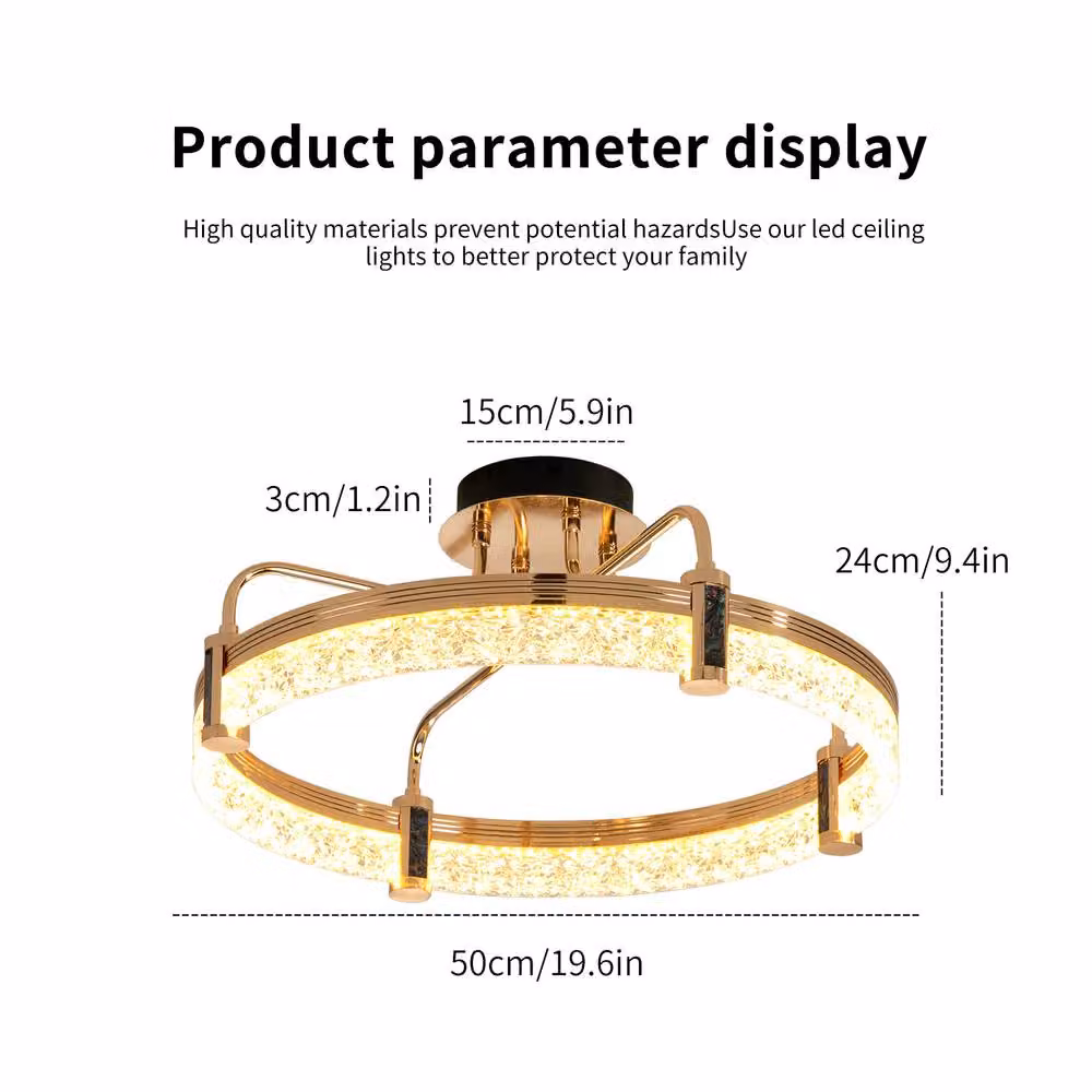 NIVOR 50W Dimmable LED Crystal Ring Pendant Chandelier in Gold/Brass – 2