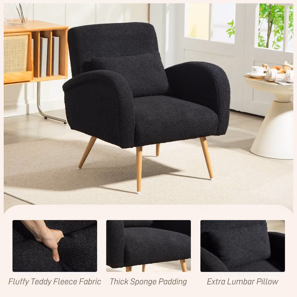 STILVORA Black Bouclé Fabric Armchair with Metal Legs – 4
