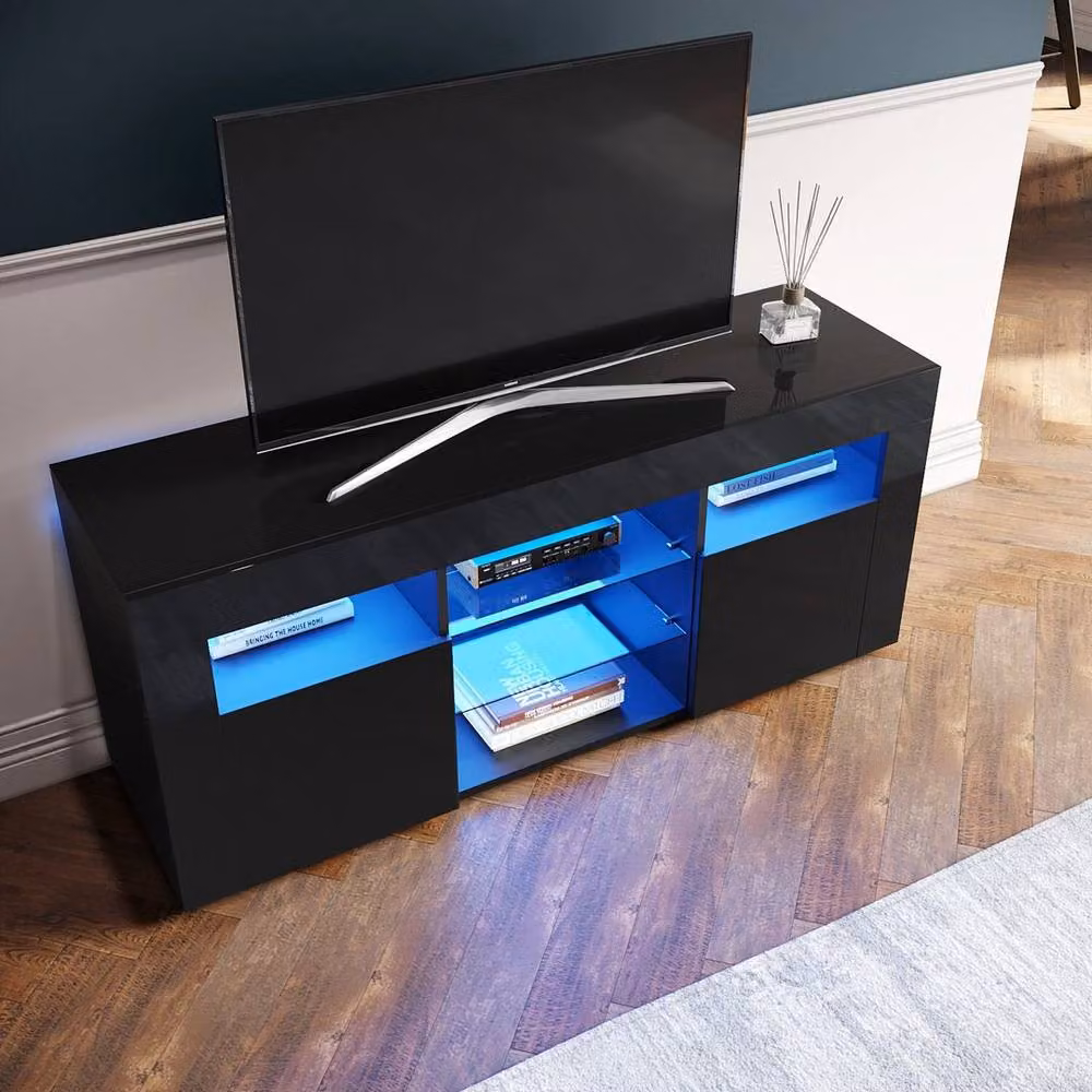 FLAVORA High Gloss TV Stand Entertainment Cabinet in Black, W/D/H: 120 x 50 x 35 cm – 4