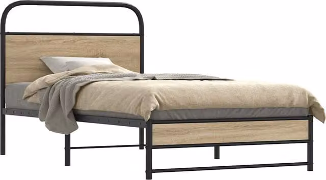 Berkfield Home Smoked Oak Bed Frame in Brown, W/D/H: 100 x 200 cm – 1