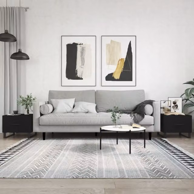 Berkfield Home Set of 2 Black Square Coffee Tables in Engineered Wood, W/D/H: 50 x 50 x 40 cm