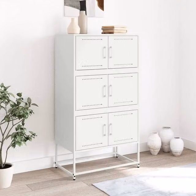 Berkfield Home White Matt Metal Sideboard H: 123.5 cm, W: 68.5 cm, D: 38.5 cm