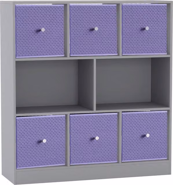 URBNLIVING 8 Cube Grey Bookcase with 6 Lilac Fabric Storage Drawers
