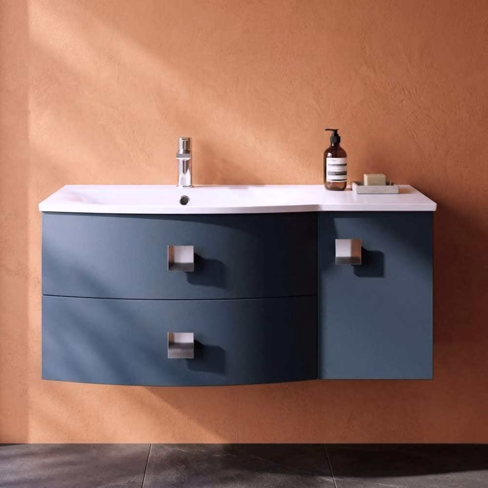 Balterley Gentleshaw Left-Hand 1 Door 2 Drawer Vanity Basin Unit, Blue, Width: 100 cm – 2