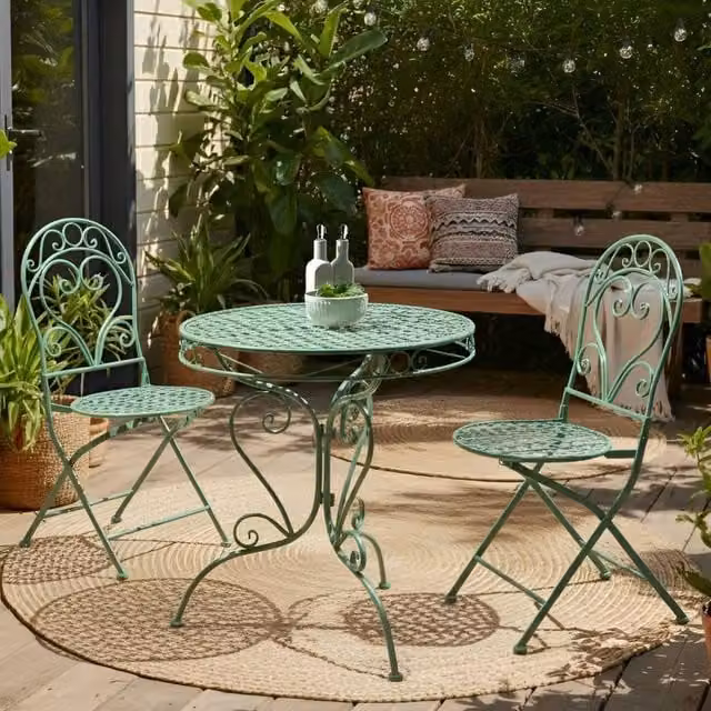 Wyld and Coco Set of 2 Green Powder-Coated Steel Vintage Outdoor Chairs – 1