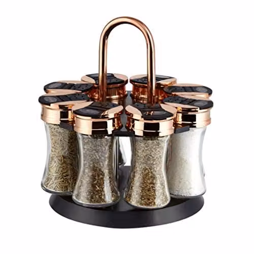 Tower Rotating Spice Rack with 8 Glass Jars in Gold, T826020RM – 1