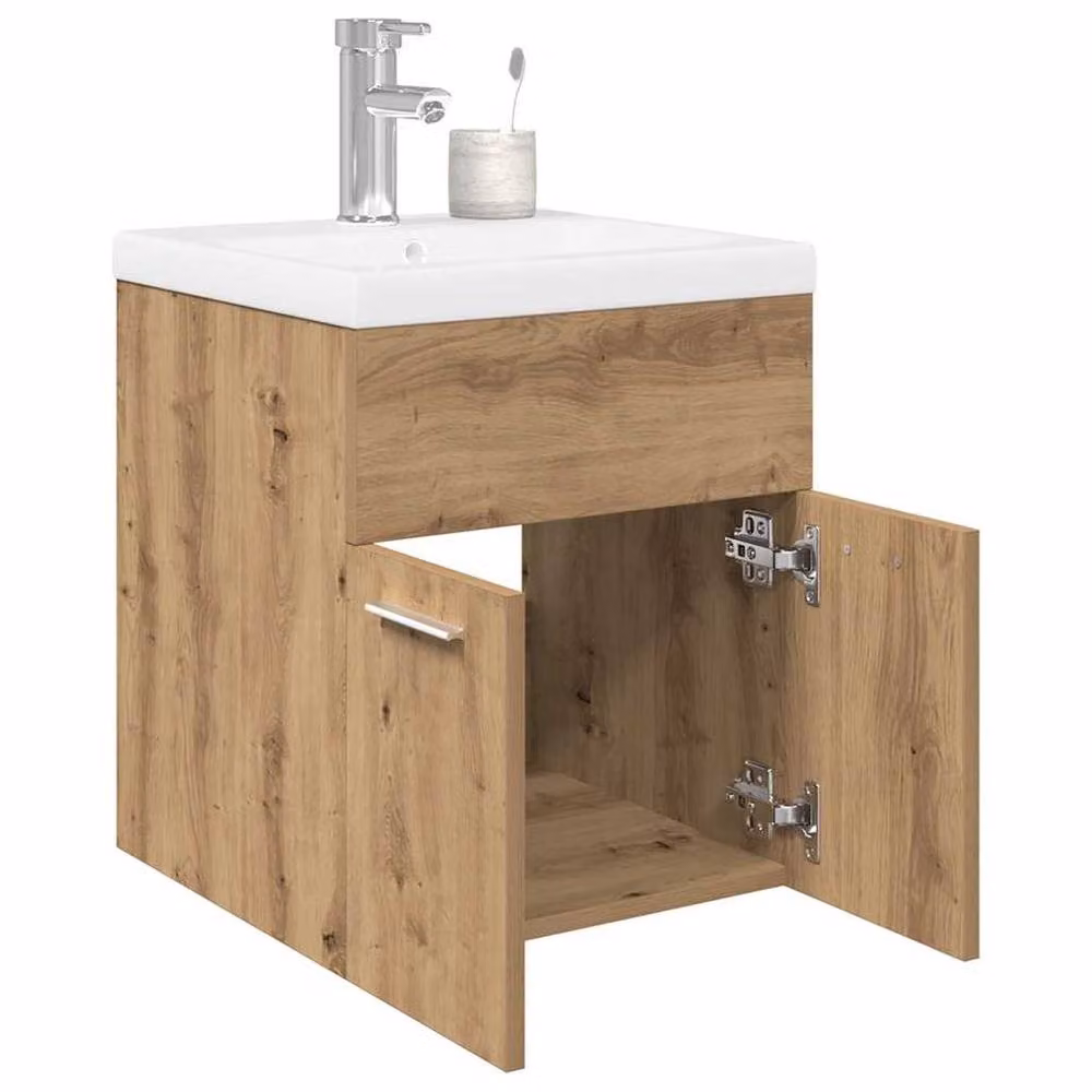 Berkfield Home Sink Cabinet with Built-in Basin and Faucet in Artisan Oak Brown, W/D/H: 46.0 x 38.5 x 41.0 cm – 1