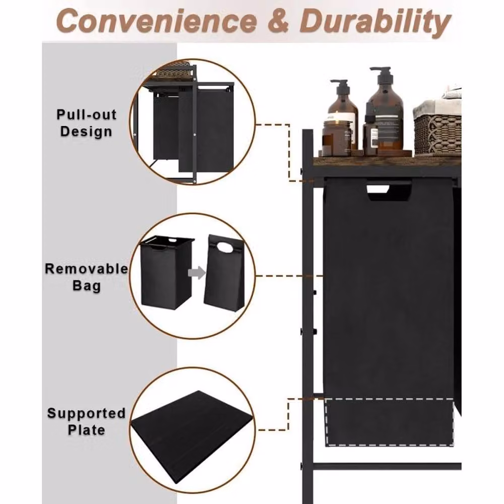SPETLEK 3 Compartment Laundry Basket and Hamper with Shelf, Black, 120 L – 6