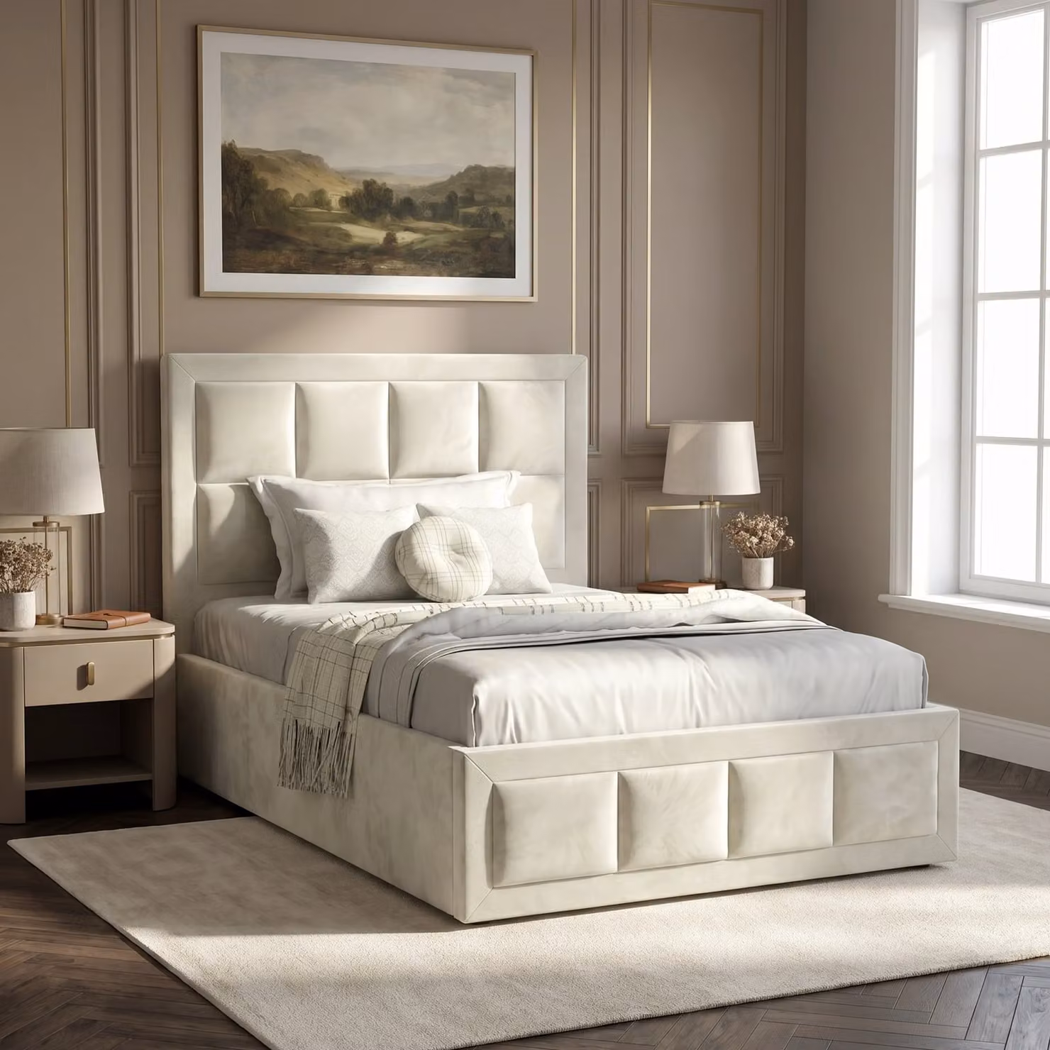 DHS Velvet Ottoman Storage Bed Frame, Beige, W/D/H: 90 x 190 cm