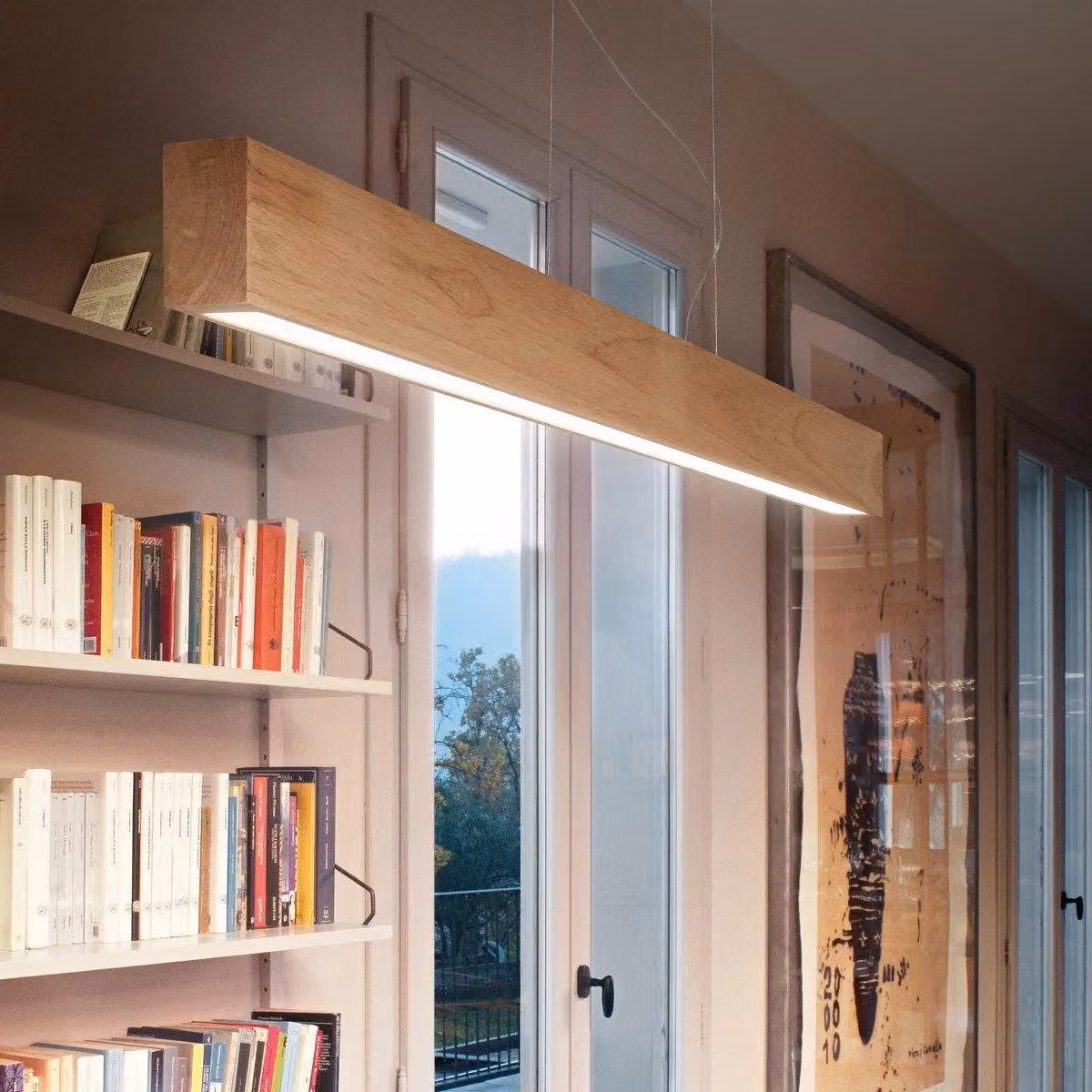 Netlighting Craft Integrated LED Suspended Pendant Ceiling Light in Brown Wood, 3000K Warm White – 3