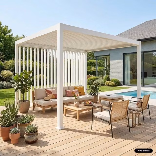 Sweekeek White Aluminium Vertical Adjustable Louver Panel for Triomphe 4x3m Pergola, Length: 400 cm