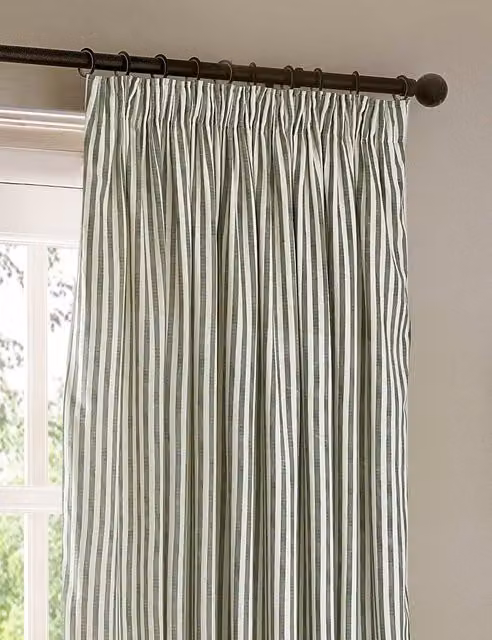 YARD Hebden Blackout Pencil Pleat Curtains, Green Striped Cotton, W: 168 cm, H: 229 cm