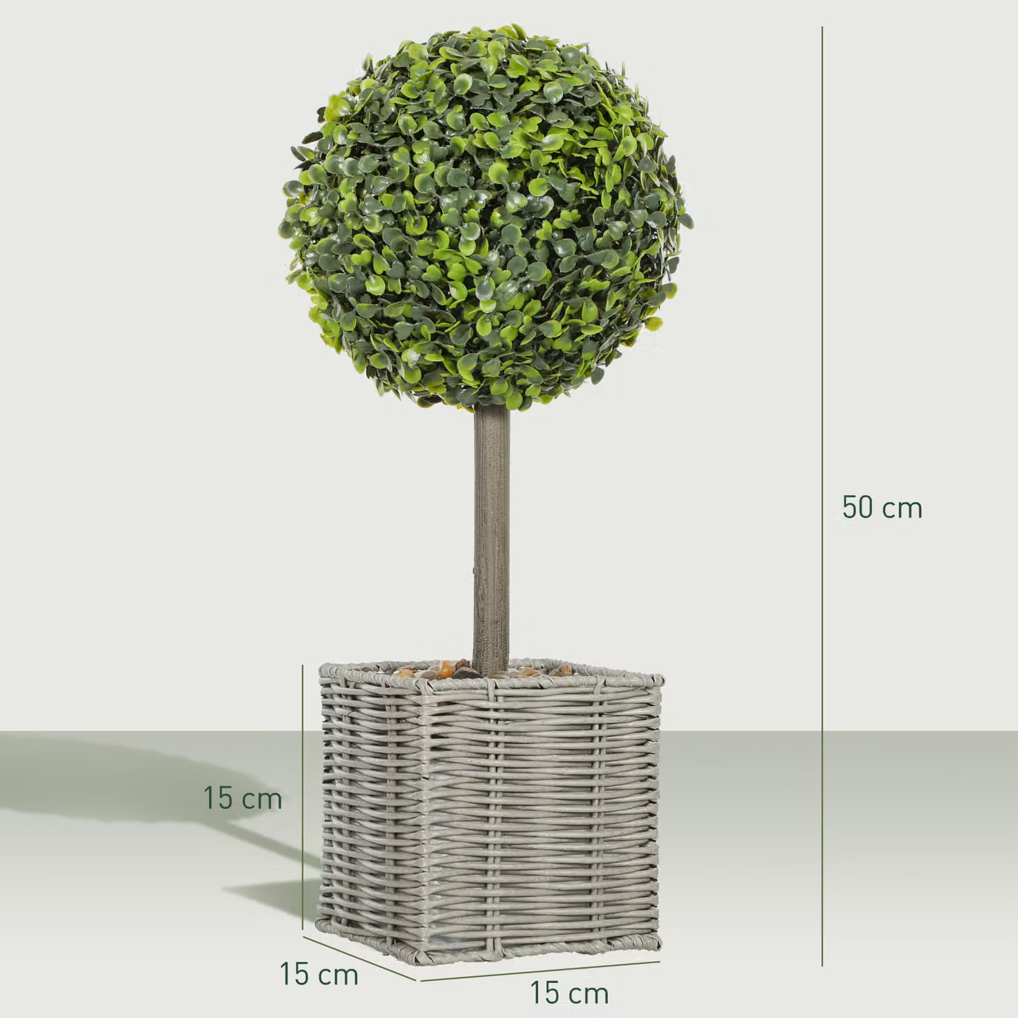 HOMCOM Set of 2 Green Artificial Boxwood Topiary Balls with Woven Pots and Pebbles, Height: 50 cm – 3