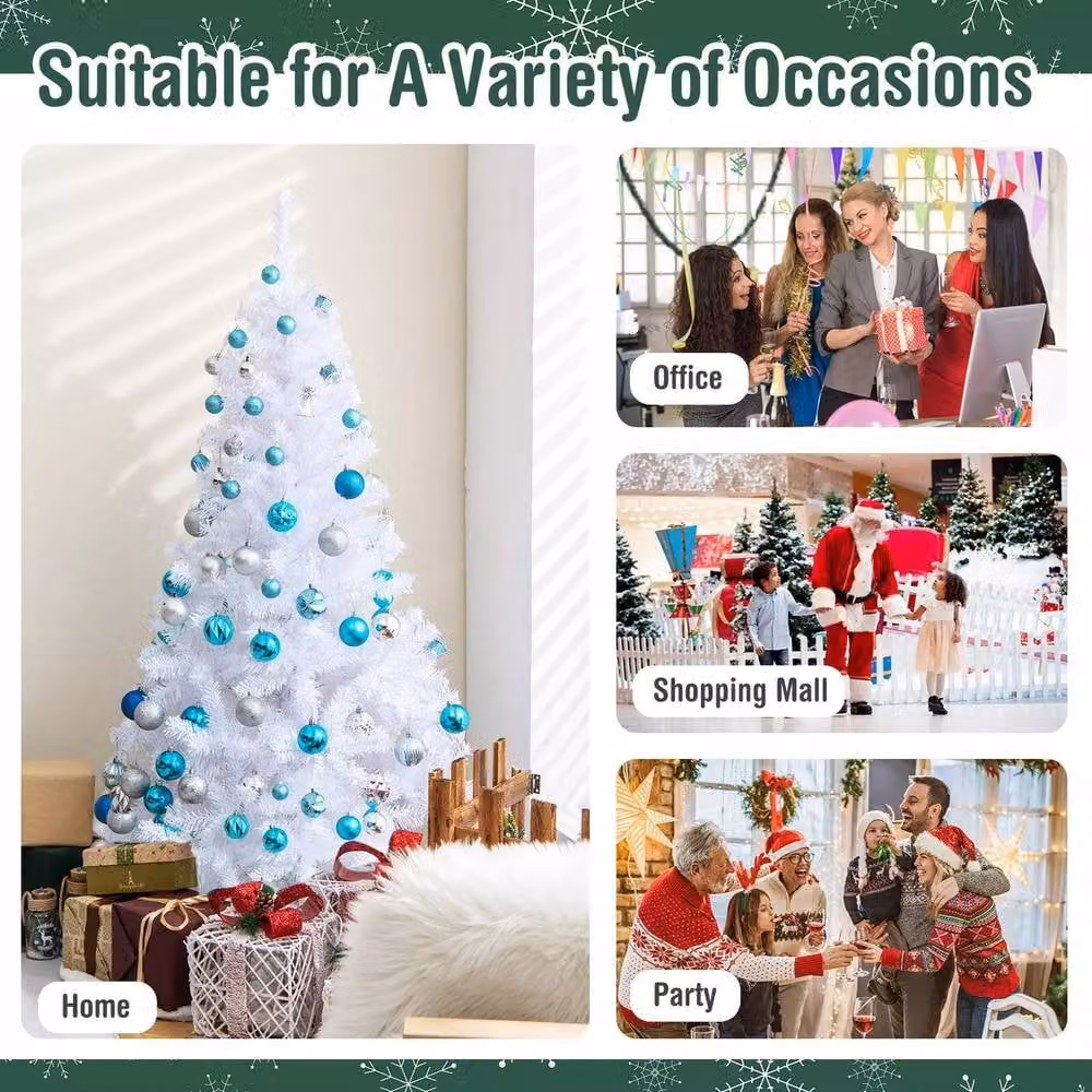 Gymax 5ft White Artificial Christmas Tree with 350 Branch Tips and Metal Stand – 2
