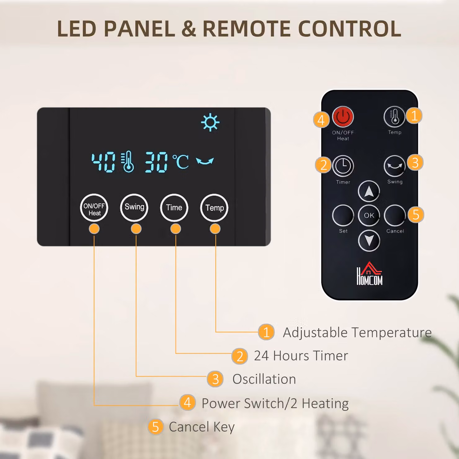 HOMCOM Wall Mounted Electric Heater in Black with 2 Modes, 12H Timer and Remote Control – 4
