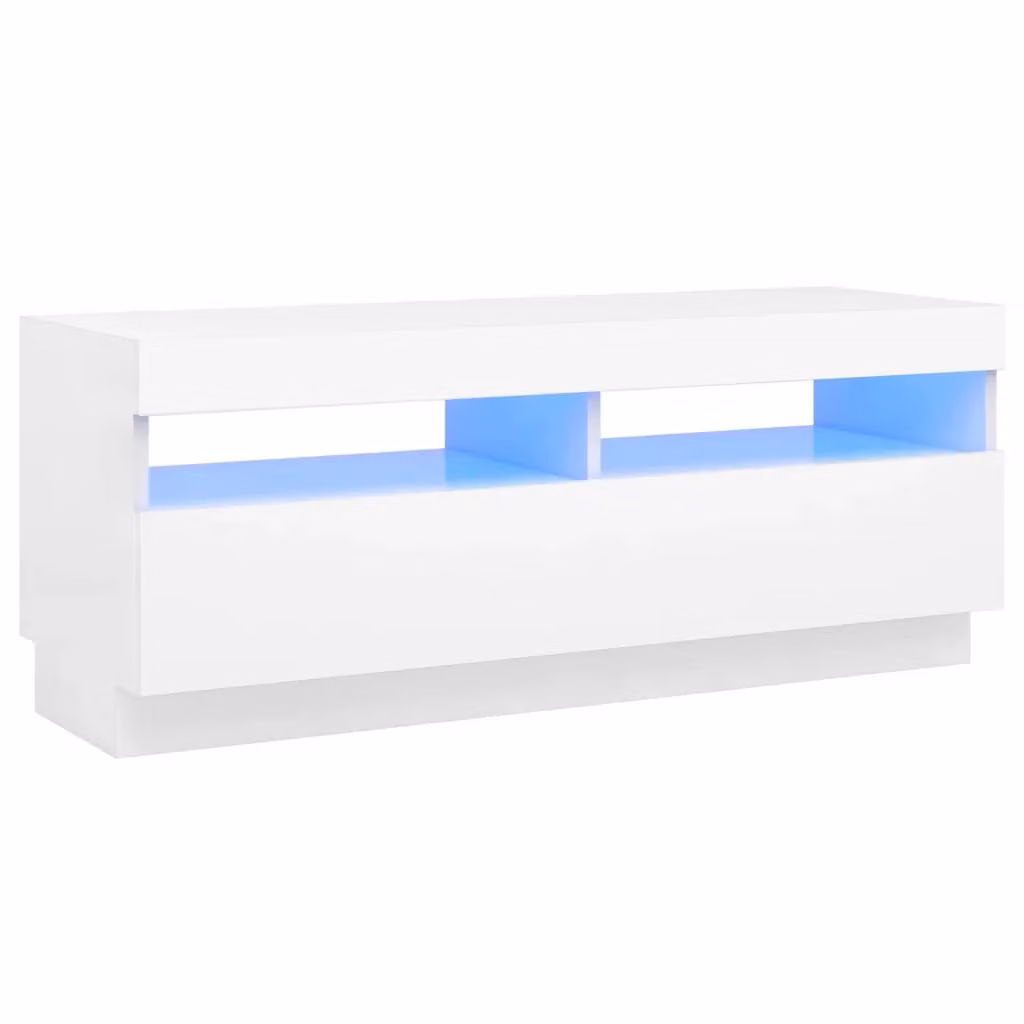 Berkfield Home Modern Glossy White TV Cabinet with LED Lights W/D/H: 100 x 35 x 40 cm – 2