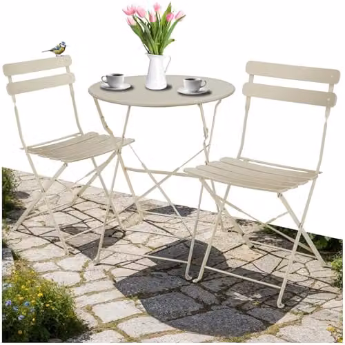 tectake Frieda Bistro Set with Round Folding Table and 2 Chairs in Cream/Beige – 1