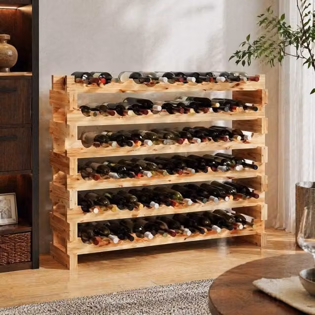 STILVORA 6 Tier Freestanding Wine Rack for 72 Bottles in Natural Wood – 1