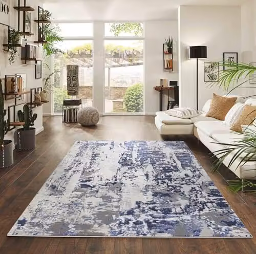 Serdim Rugs Abstract Modern Machine Woven Living Room Area Rug, Blue, W: 200 cm, L: 290 cm