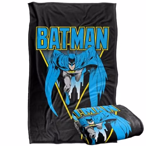 Warner Bros. Batman Leaping Over Gotham Super Soft Fleece Throw Blanket, Multicolour, W: 91.44 cm x D: 91.44 cm x H: 147 cm – 1