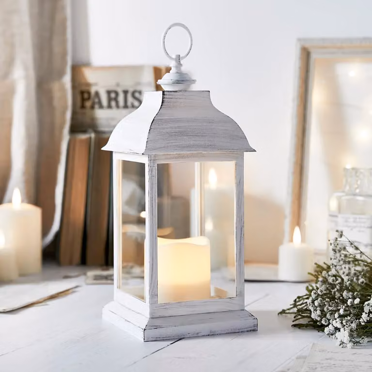 Lights4fun Trentham Battery Lantern in White H: 30.0 cm, W: 13.5 cm, D: 13.5 cm