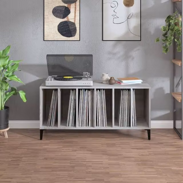 Berkfield Home Record Cabinet in Grey Sonoma, W/D/H: 100 x 38 x 48 cm – 1