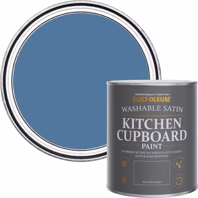 Rust-Oleum Blue Scrubbable Kitchen Cupboard Paint in Satin Finish, Blue, 0.75 l – 1