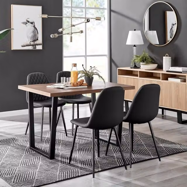 FurnitureboxUK Kylo Brown Wood Effect Dining Table with 4 Black Corona Faux Leather Chairs – 1