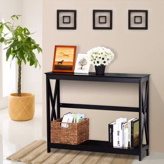 Yaheetech 2-Tier Narrow Industrial Side Console Table in Black