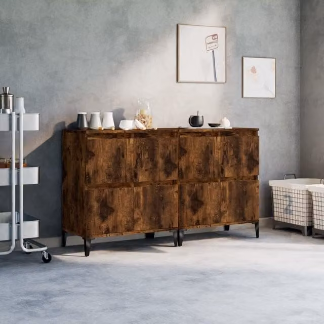 Berkfield Home Set of 2 Smoked Oak Sideboards in Brown, W/D/H: 60 x 35 x 70 cm – 1
