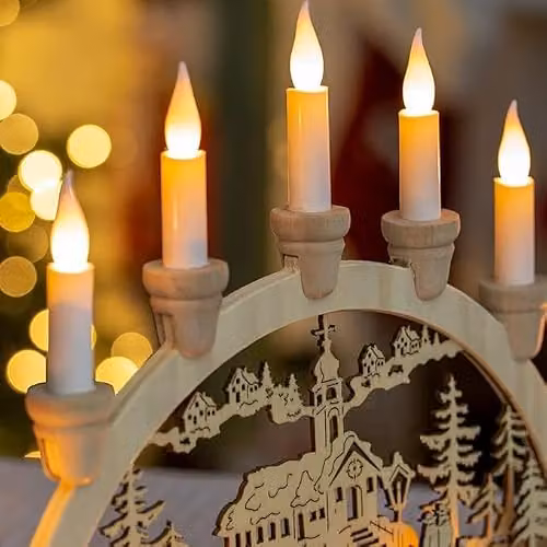 The Christmas Workshop 70780 Wooden Illuminated Candle Bridge with 7 Warm White Candles, W/D/H: 36 x 27.5 x 5.5 cm – 3