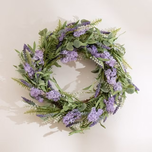 Scottish Everlastings Ltd Purple Hyacinth, Eucalyptus and Lavender Floral Wreath, Diameter: 55 cm