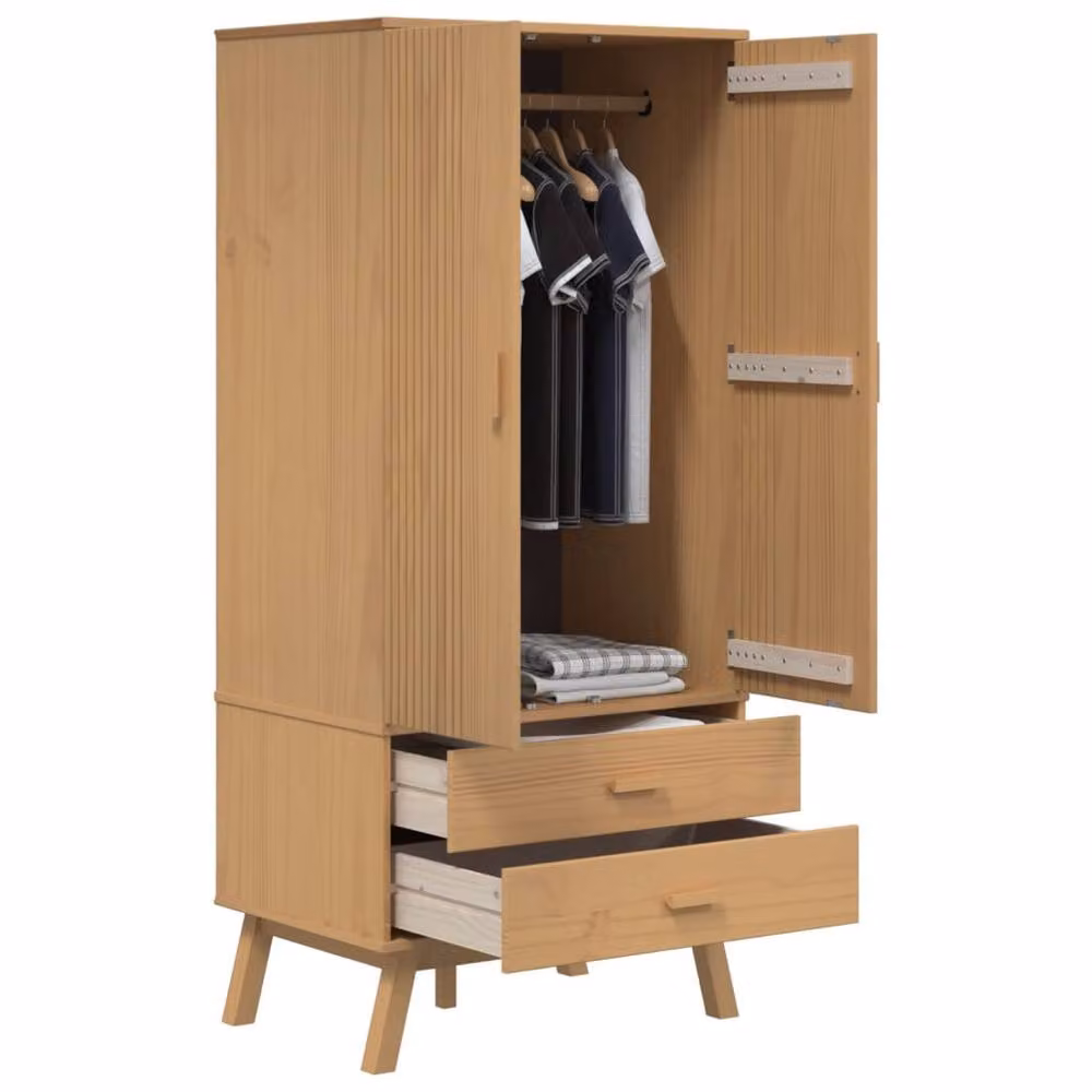 Berkfield Home OLDEN Wardrobe in Brown Solid Pine Wood, W/D/H: 76.5 x 53 x 172 cm – 3