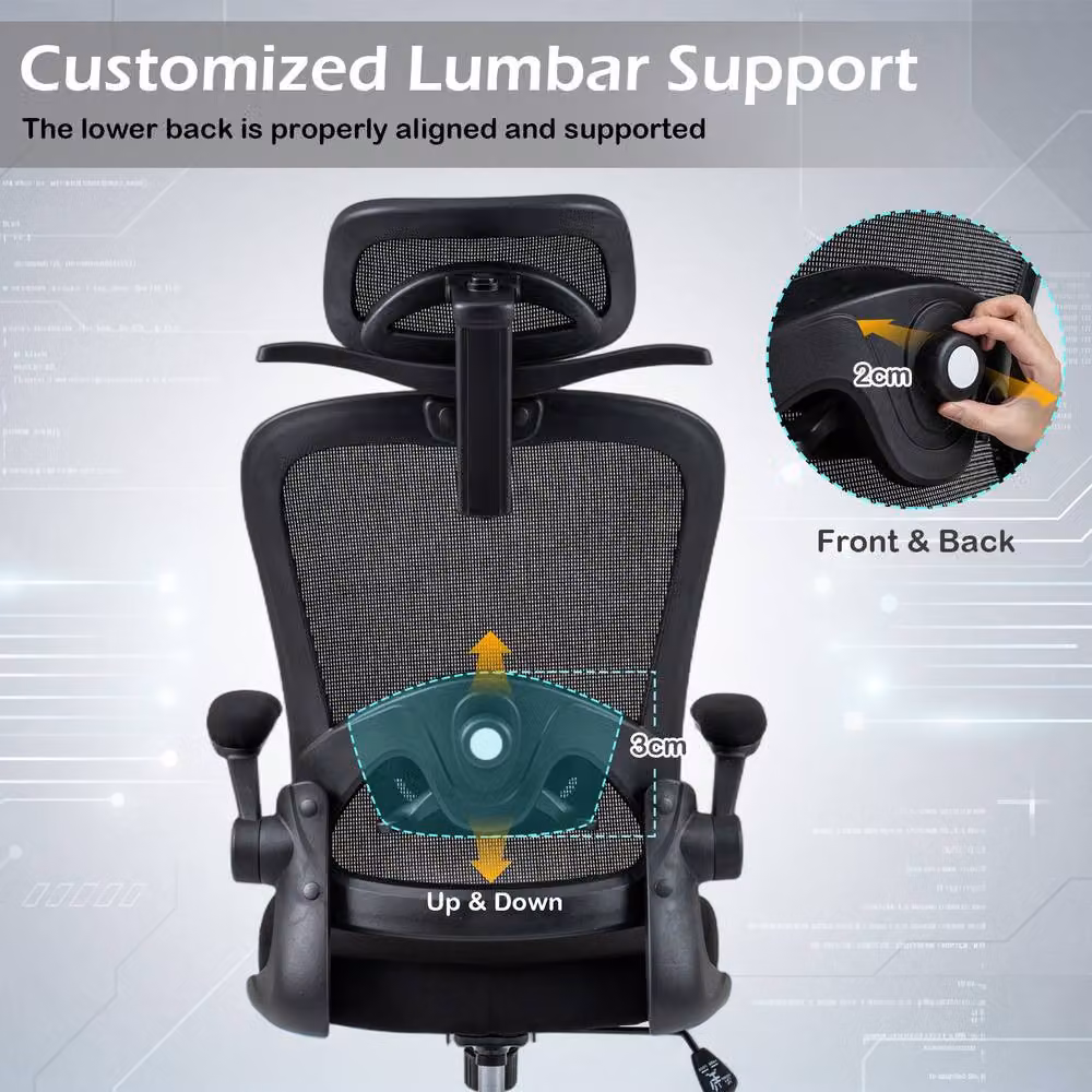Costway Ergonomic Swivel Office Chair with Headrest and Armrests in Black Fabric – 8
