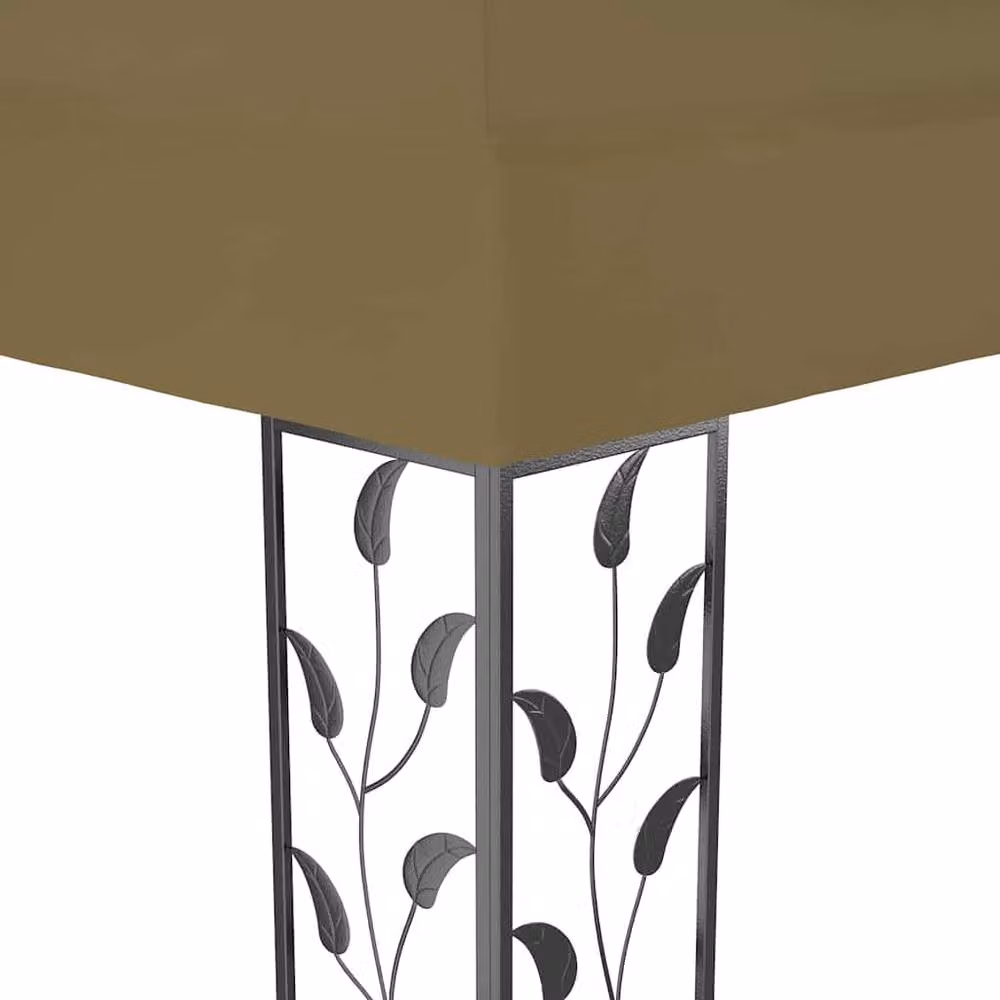 Berkfield Home Double Roof Gazebo with LED String Lights, Taupe, W: 4 m, D: 3 m – 4